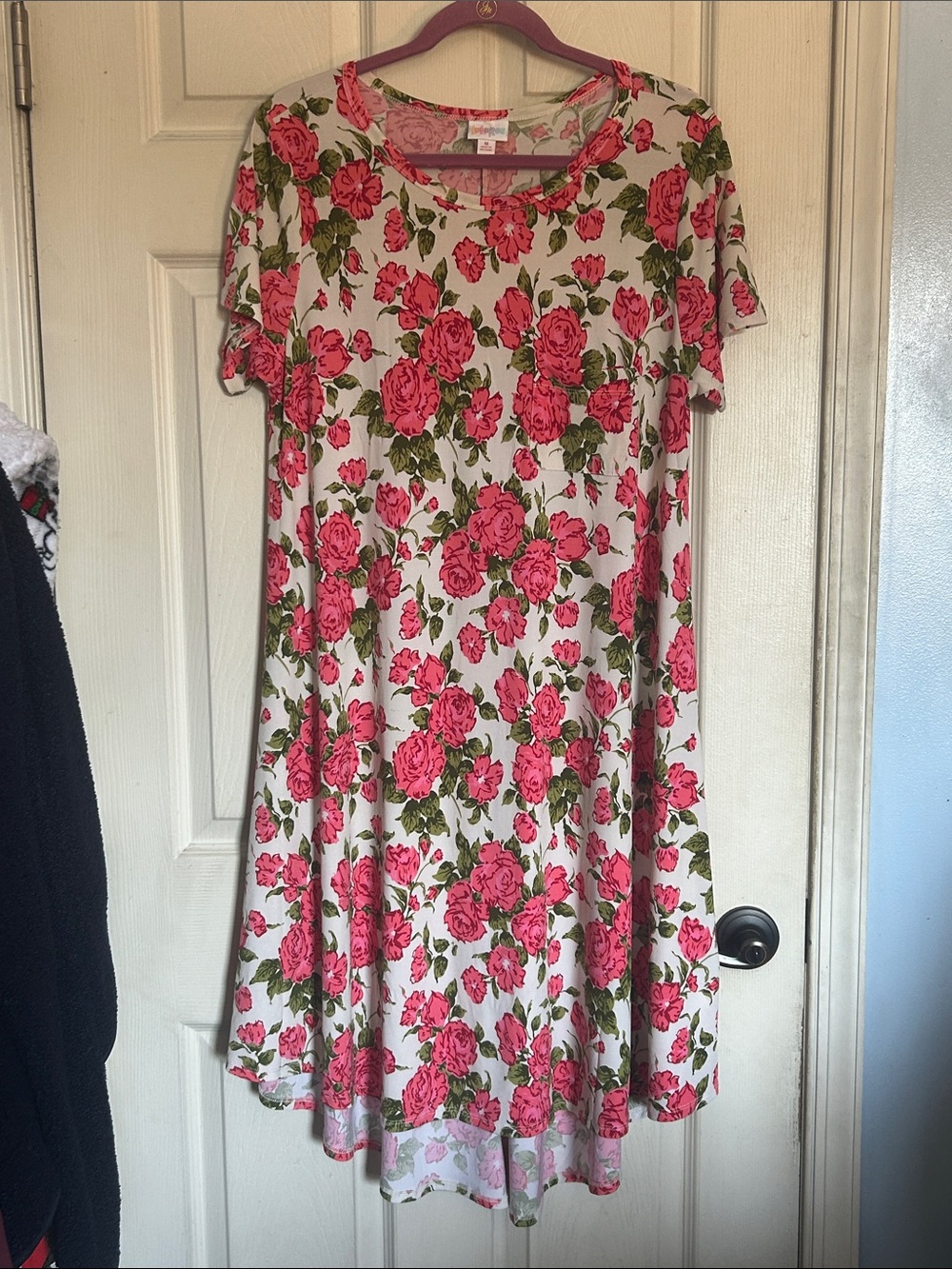 Lularoe rose print floral short sleeve Carly dress size medium